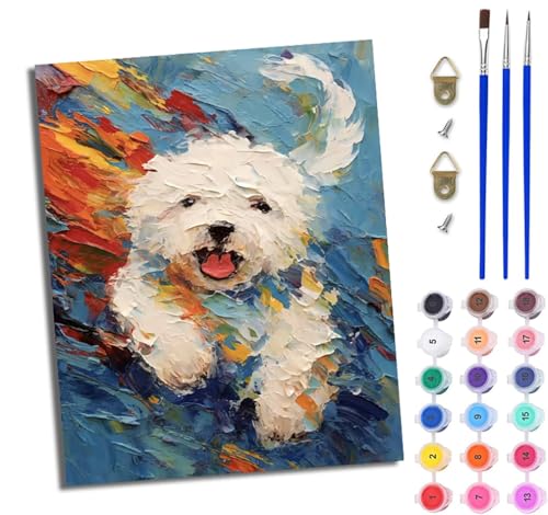 WJWWANG Malen nach Zahlen für Erwachsene Glücklicher laufender Welpe Mit Acryl Farben und Premium Pinsel 40x50CM Mit Rahmen Home Deko oder Geburtstag Weihnachten Geschenk WJWWANG Malen nach Zahlen für Erwachsene Glücklicher laufender Welpe Mit Acryl Farben und Premium Pinsel 40x50CM Mit Rahmen Home Deko oder Geburtstag Weihnachten Geschenk von WJWWANG