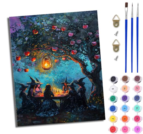 WJWWANG Malen nach Zahlen für Erwachsene Hexen unter dem Apfelbaum Mit Acryl Farben und Premium Pinsel 40x50CM Mit Rahmen Home Deko oder Geburtstag Weihnachten Geschenk WJWWANG Malen nach Zahlen für Erwachsene Hexen unter dem Apfelbaum Mit Acryl Farben und Premium Pinsel 40x50CM Mit Rahmen Home Deko oder Geburtstag Weihnachten Geschenk von WJWWANG