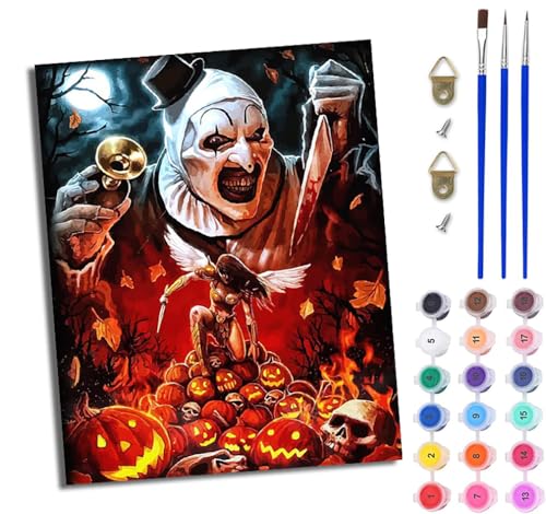 WJWWANG Malen nach Zahlen für Erwachsene Horror Totenkopf Kürbislaterne Mit Acryl Farben und Premium Pinsel 40x50CM Mit Rahmen Home Deko oder Geburtstag Weihnachten Geschenk von WJWWANG
