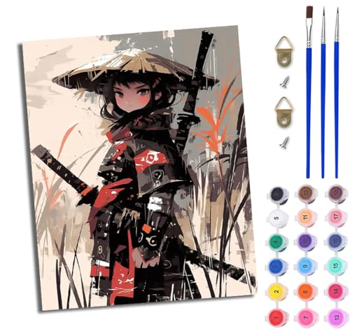 WJWWANG Malen nach Zahlen für Erwachsene Hübsches Kriegermädchen einfaches DIY-Ölgemälde-Set auf Leinwand mit3- Pinseln und Acrylpigment lustiges 40 × 50 cm（Rahmenlos） von WJWWANG