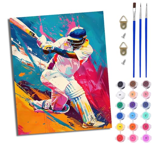 WJWWANG Malen nach Zahlen für Erwachsene Junge spielt Baseball einfaches DIY-Ölgemälde-Set auf Leinwand mit3- Pinseln und Acrylpigment lustiges 40 × 50 cm（Rahmenlos） von WJWWANG