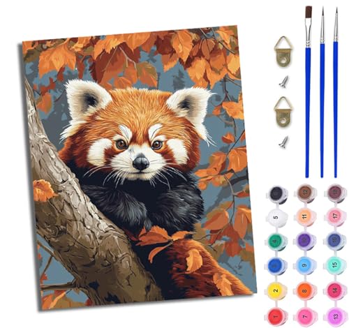 WJWWANG Malen nach Zahlen für Erwachsene Kleiner Waschbär auf einem Ast einfaches DIY-Ölgemälde-Set auf Leinwand mit3- Pinseln und Acrylpigment lustiges 40 × 50 cm（Rahmenlos） von WJWWANG