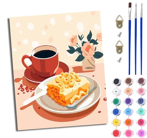 WJWWANG Malen nach Zahlen für Erwachsene Köstlicher Nachmittagstee-Kaffee Mit Acryl Farben und Premium Pinsel 40x50CM Mit Rahmen Home Deko oder Geburtstag Weihnachten Geschenk von WJWWANG