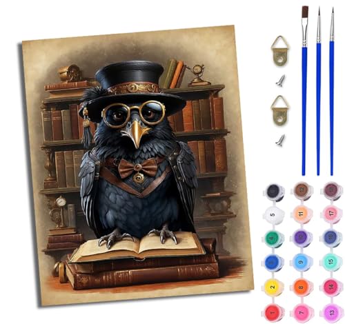 WJWWANG Malen nach Zahlen für Erwachsene Krähe im Punk-Stil Mit Acryl Farben und Premium Pinsel 40x50CM Mit Rahmen Home Deko oder Geburtstag Weihnachten Geschenk WJWWANG Malen nach Zahlen für Erwachsene Krähe im Punk-Stil Mit Acryl Farben und Premium Pinsel 40x50CM Mit Rahmen Home Deko oder Geburtstag Weihnachten Geschenk von WJWWANG