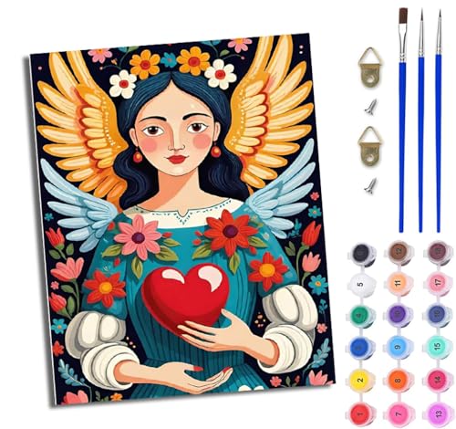 WJWWANG Malen nach Zahlen für Erwachsene Liebesflügel-Mädchen einfaches DIY-Ölgemälde-Set auf Leinwand mit3- Pinseln und Acrylpigment lustiges 40 × 50 cm（Rahmenlos） von WJWWANG
