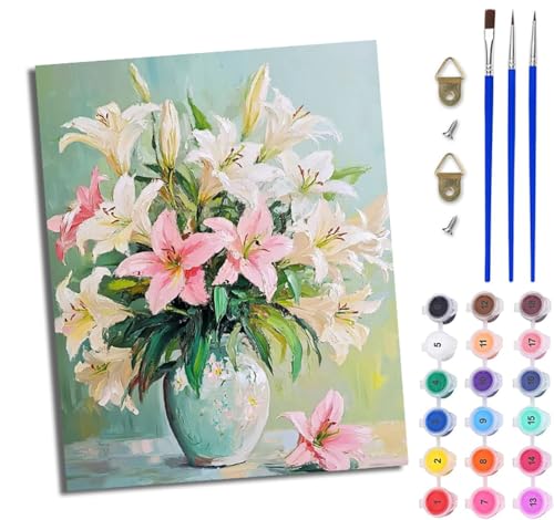 WJWWANG Malen nach Zahlen für Erwachsene Lilienstrauß in der Vase Mit Acryl Farben und Premium Pinsel 40x50CM Mit Rahmen Home Deko oder Geburtstag Weihnachten Geschenk WJWWANG Malen nach Zahlen für Erwachsene Lilienstrauß in der Vase Mit Acryl Farben und Premium Pinsel 40x50CM Mit Rahmen Home Deko oder Geburtstag Weihnachten Geschenk von WJWWANG