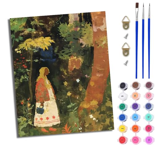 WJWWANG Malen nach Zahlen für Erwachsene Mädchen im Wald-Cartoon Mit Acryl Farben und Premium Pinsel 40x50CM Mit Rahmen Home Deko oder Geburtstag Weihnachten Geschenk von WJWWANG