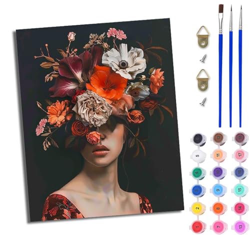 WJWWANG Malen nach Zahlen für Erwachsene Mädchen mit Blumen im Gesicht Mit Acryl Farben und Premium Pinsel 40x50CM Mit Rahmen Home Deko oder Geburtstag Weihnachten Geschenk WJWWANG Malen nach Zahlen für Erwachsene Mädchen mit Blumen im Gesicht Mit Acryl Farben und Premium Pinsel 40x50CM Mit Rahmen Home Deko oder Geburtstag Weihnachten Geschenk von WJWWANG