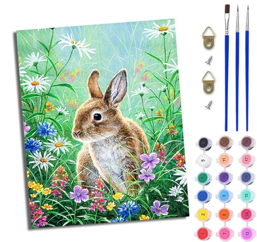 WJWWANG Malen nach Zahlen für Erwachsene Niedliches Kaninchen in Blumen Mit Acryl Farben und Premium Pinsel 40x50CM Mit Rahmen Home Deko oder Geburtstag Weihnachten Geschenk WJWWANG Malen nach Zahlen für Erwachsene Niedliches Kaninchen in Blumen Mit Acryl Farben und Premium Pinsel 40x50CM Mit Rahmen Home Deko oder Geburtstag Weihnachten Geschenk von WJWWANG