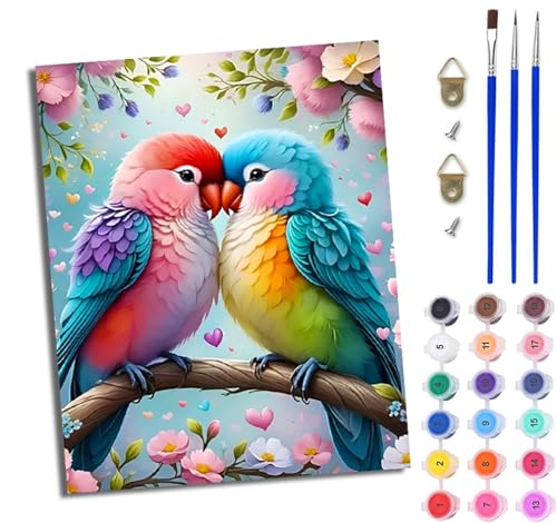 WJWWANG Malen nach Zahlen für Erwachsene Paar Vögel Blumen Mit Acryl Farben und Premium Pinsel 40x50CM Mit Rahmen Home Deko oder Geburtstag Weihnachten Geschenk WJWWANG Malen nach Zahlen für Erwachsene Paar Vögel Blumen Mit Acryl Farben und Premium Pinsel 40x50CM Mit Rahmen Home Deko oder Geburtstag Weihnachten Geschenk von WJWWANG