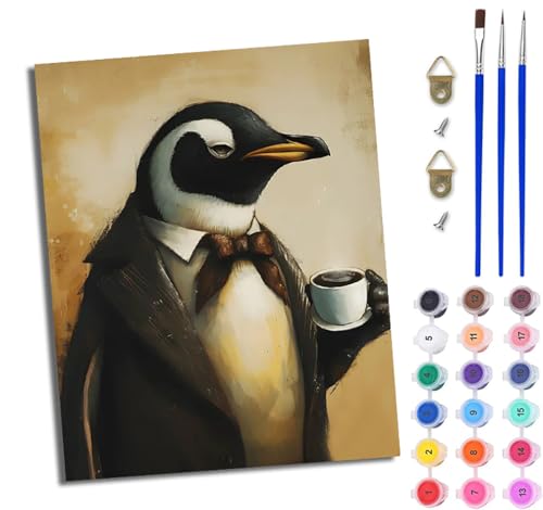 WJWWANG Malen nach Zahlen für Erwachsene Pinguin trinkt Kaffee Mit Acryl Farben und Premium Pinsel 40x50CM Mit Rahmen Home Deko oder Geburtstag Weihnachten Geschenk WJWWANG Malen nach Zahlen für Erwachsene Pinguin trinkt Kaffee Mit Acryl Farben und Premium Pinsel 40x50CM Mit Rahmen Home Deko oder Geburtstag Weihnachten Geschenk von WJWWANG