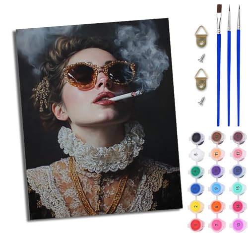 WJWWANG Malen nach Zahlen für Erwachsene Rauchendes Retro-Mädchen einfaches DIY-Ölgemälde-Set auf Leinwand mit3- Pinseln und Acrylpigment lustiges 40 × 50 cm（Rahmenlos） von WJWWANG