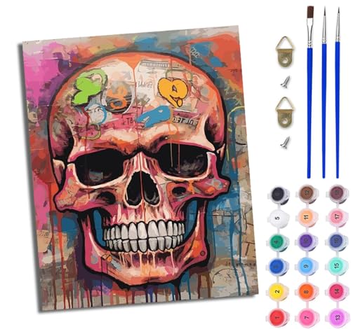 WJWWANG Malen nach Zahlen für Erwachsene Schädel-Kunst-Graffiti Mit Acryl Farben und Premium Pinsel 40x50CM Mit Rahmen Home Deko oder Geburtstag Weihnachten Geschenk WJWWANG Malen nach Zahlen für Erwachsene Schädel-Kunst-Graffiti Mit Acryl Farben und Premium Pinsel 40x50CM Mit Rahmen Home Deko oder Geburtstag Weihnachten Geschenk von WJWWANG