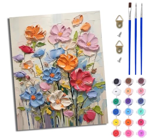WJWWANG Malen nach Zahlen für Erwachsene Schöne Blumen bunt Mit Acryl Farben und Premium Pinsel 40x50CM Mit Rahmen Home Deko oder Geburtstag Weihnachten Geschenk von WJWWANG
