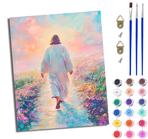 WJWWANG Malen nach Zahlen für Erwachsene Schöner Jesus zurück einfaches DIY-Ölgemälde-Set auf Leinwand mit3- Pinseln und Acrylpigment lustiges 40 × 50 cm（Rahmenlos） von WJWWANG