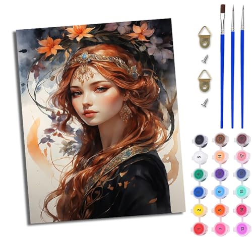 WJWWANG Malen nach Zahlen für Erwachsene Schönes Mädchen mit Blumen einfaches DIY-Ölgemälde-Set auf Leinwand mit3- Pinseln und Acrylpigment lustiges 40 × 50 cm（Rahmenlos） von WJWWANG
