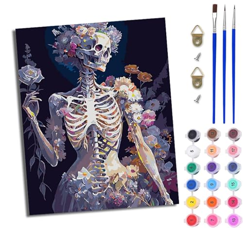 WJWWANG Malen nach Zahlen für Erwachsene Skelettmädchen einfaches DIY-Ölgemälde-Set auf Leinwand mit3- Pinseln und Acrylpigment lustiges 40 × 50 cm（Rahmenlos） von WJWWANG