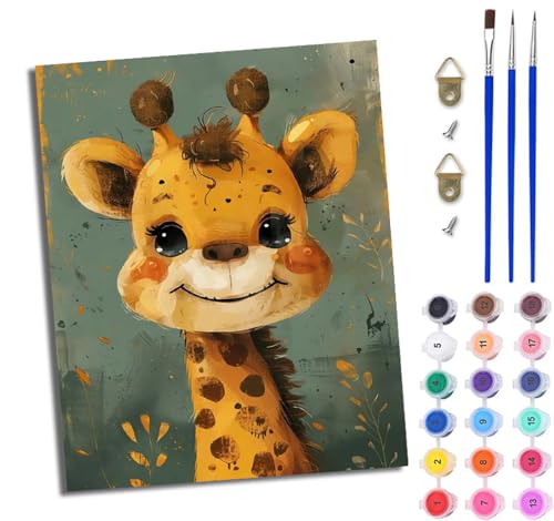 WJWWANG Malen nach Zahlen für Erwachsene Süße Giraffe Mit Acryl Farben und Premium Pinsel 40x50CM Mit Rahmen Home Deko oder Geburtstag Weihnachten Geschenk WJWWANG Malen nach Zahlen für Erwachsene Süße Giraffe Mit Acryl Farben und Premium Pinsel 40x50CM Mit Rahmen Home Deko oder Geburtstag Weihnachten Geschenk von WJWWANG