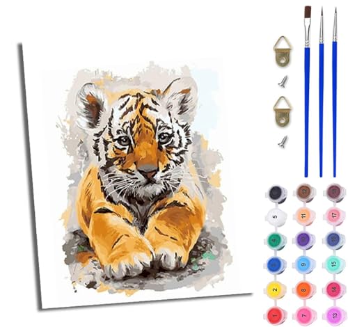 WJWWANG Malen nach Zahlen für Erwachsene Süßer Tiger Mit Acryl Farben und Premium Pinsel 40x50CM Mit Rahmen Home Deko oder Geburtstag Weihnachten Geschenk WJWWANG Malen nach Zahlen für Erwachsene Süßer Tiger Mit Acryl Farben und Premium Pinsel 40x50CM Mit Rahmen Home Deko oder Geburtstag Weihnachten Geschenk von WJWWANG
