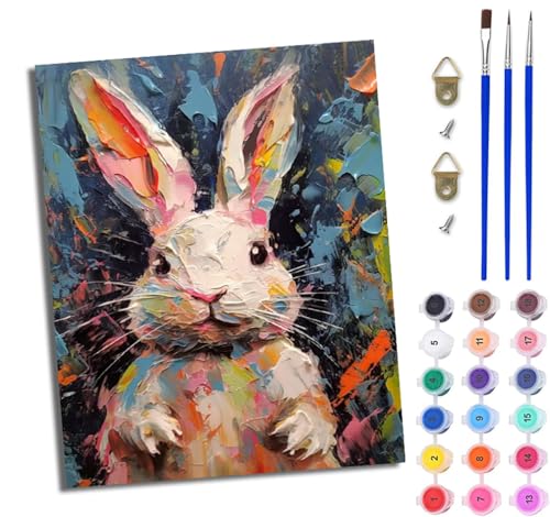 WJWWANG Malen nach Zahlen für Erwachsene Süßes Kaninchen Mit Acryl Farben und Premium Pinsel 40x50CM Mit Rahmen Home Deko oder Geburtstag Weihnachten Geschenk von WJWWANG