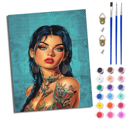 WJWWANG Malen nach Zahlen für Erwachsene Tattoo Zopf Mädchen einfaches DIY-Ölgemälde-Set auf Leinwand mit3- Pinseln und Acrylpigment lustiges 40 × 50 cm（Rahmenlos） von WJWWANG