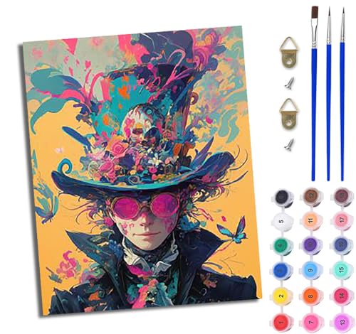 WJWWANG Malen nach Zahlen für Erwachsene Totenkopf Sonnenbrille Mann Mit Acryl Farben und Premium Pinsel 40x50CM Mit Rahmen Home Deko oder Geburtstag Weihnachten Geschenk von WJWWANG