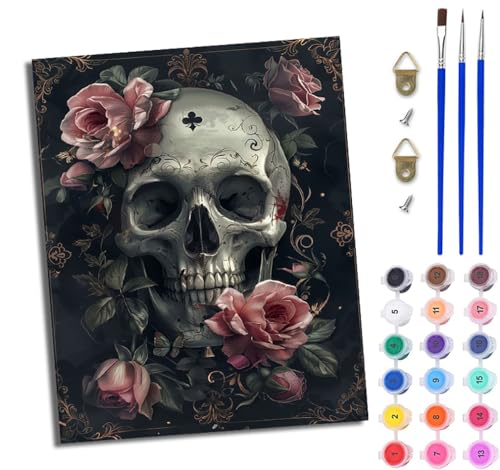 WJWWANG Malen nach Zahlen für Erwachsene Totenkopfblumen Mit Acryl Farben und Premium Pinsel 40x50CM Mit Rahmen Home Deko oder Geburtstag Weihnachten Geschenk WJWWANG Malen nach Zahlen für Erwachsene Totenkopfblumen Mit Acryl Farben und Premium Pinsel 40x50CM Mit Rahmen Home Deko oder Geburtstag Weihnachten Geschenk von WJWWANG