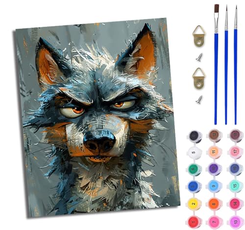 WJWWANG Malen nach Zahlen für Erwachsene Wolf mit ausgeprägtem Geruchssinn einfaches DIY-Ölgemälde-Set auf Leinwand mit3- Pinseln und Acrylpigment lustiges 40 × 50 cm（Rahmenlos） von WJWWANG