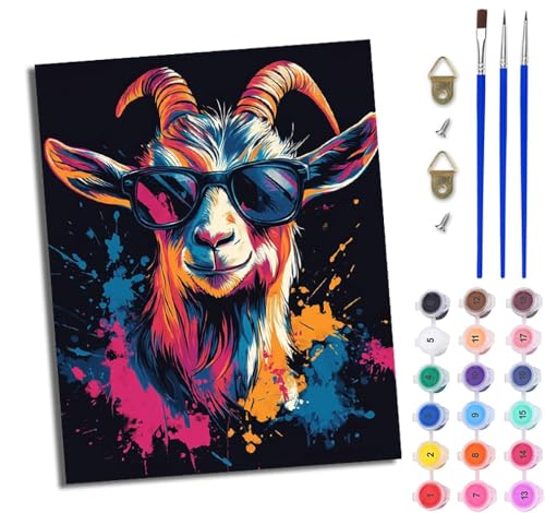 WJWWANG Malen nach Zahlen für Erwachsene Ziege im Inkjet-Stil einfaches DIY-Ölgemälde-Set auf Leinwand mit3- Pinseln und Acrylpigment lustiges 40 × 50 cm（Rahmenlos） von WJWWANG