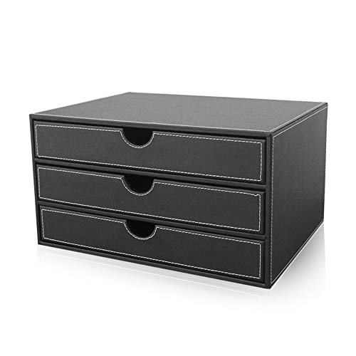 WJYLM Box Schubladenbox für Dokumente und Bürobedarf, Schreibtisch Organizer mit 3 Schubladen,Ablagesystem aus Leder,Schubfächer Briefablage Organizer,Büro und Schule,Schwarz von WJYLM