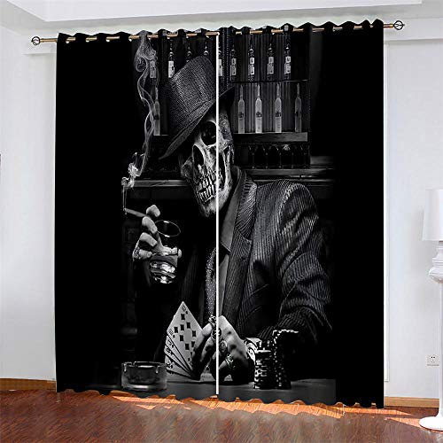 WJYYUD Kind 2er-Set Verdunkelungs Vorhang, Totenkopf Spielkarten Kinder Gardinen Ösen Gardine Blickdicht Thermo Polyester Schlafzimmer Vorhänge Dekoratives Muster Européen 245 x 280 cm (HxB) von WJYYUD