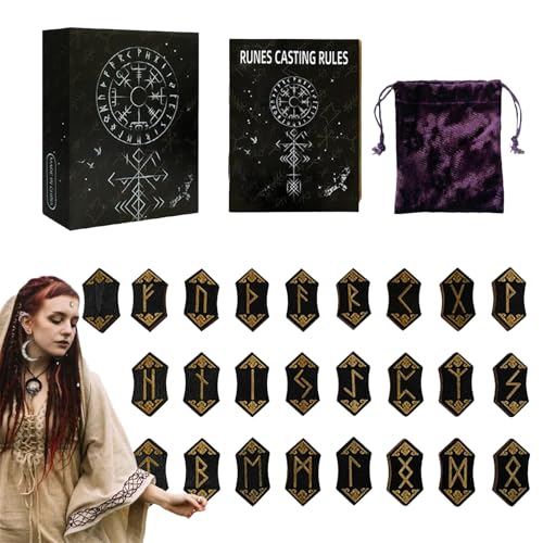 WJnflQN Holz Runen Set | Holz Runen Set Mit Anleitungsbuch,Energie Symbol Meditationshilfe Mythologie Accessoire Für Camping Geschenk Familie Freunde Kollegen von WJnflQN
