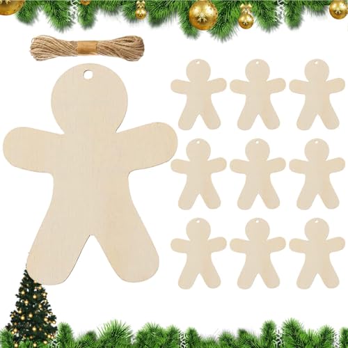 WJnflQN Holz Weihnachtsdeko Ausschneidefiguren,10 Stücke Weihnachten Unbehandelte Holzornamente | Unbedruckte Holzausschnitte Aufhängbare Bastelarbeiten Für Zuhause Fenster Wand Reise von WJnflQN