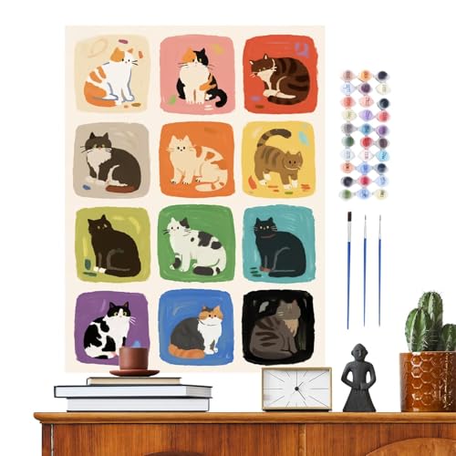 WJnflQN Hunde Malen Nach Zahlen Tiere - Katze Malen Nach Zahlen Set Mit Pinseln,Kunst Set Für Thanksgiving Studentenzimmer Geburtstag Zuhause Schlafzimmer Schule von WJnflQN