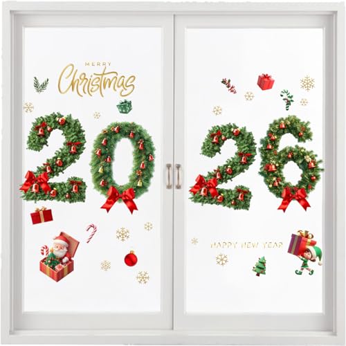 WJnflQN Weihnachts Fenster Cling Aufkleber - 2026 Festtagsmotive Statische Fensterbilder - Abziehbare Fensterdeko Urlaubsdekoration Für Winter Wohnzimmer Schlafzimmer Klassenzimmer von WJnflQN