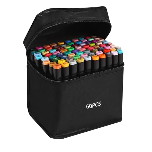 WKAYsIV Marker Stifte Set 60+120 Farben Meißel Feine Verdoppelt Spitzt Alkohol Stifte Set Twin Tip mit Base Tragetasche Farben Gleichmäßiger Fluss Für Kunstdesign und Illustration (A) von WKAYsIV