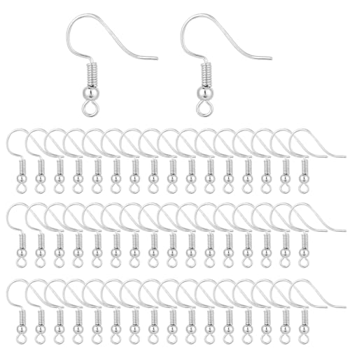 WKRTDY 50pcs Damen-Ohrringe, Ohrring Haken, Zubehör für DIY Ohrringe, inkl, Perlen und Spulen, Silberfarben für Schmuckherstellung und Ohrhänger Basteln, Schmuckherstellungsset von WKRTDY
