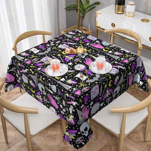 Quadratische Tischdecke, 137 x 137 cm, dekorative Esszimmerdecke für Partys, Veranstaltungen im Freien, magische Hexe, Hexerei, böhmische Zeichnungen, Tischdecken, knitterfreie Polyester-Tischwäsche Quadratische Tischdecke, 137 x 137 cm, dekorative Esszimmerdecke für Partys, Veranstaltungen im Freien, magische Hexe, Hexerei, böhmische Zeichnungen, Tischdecken, knitterfreie Polyester-Tischwäsche von WKSGDSG