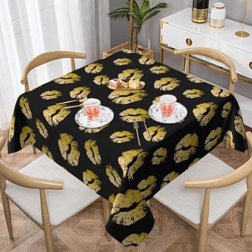 WKSGDSG Farmhouse-Tischdecken für quadratische Tische, goldene Lippen, Tischdecke für drinnen und draußen, abwischbar, waschbar, weiche Polyester-Tischdecke für Küche, Party, Bankett, Heimdekoration WKSGDSG Farmhouse-Tischdecken für quadratische Tische, goldene Lippen, Tischdecke für drinnen und draußen, abwischbar, waschbar, weiche Polyester-Tischdecke für Küche, Party, Bankett, Heimdekoration von WKSGDSG