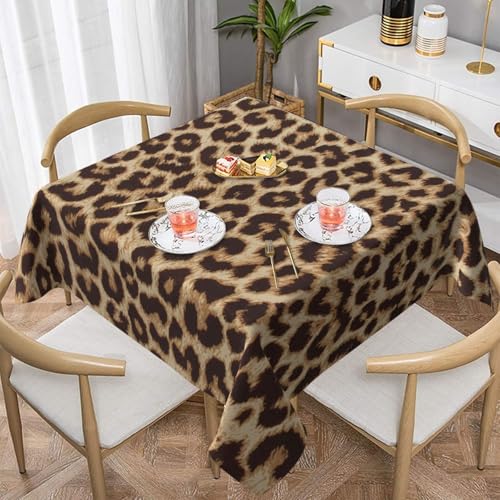 WKSGDSG Farmhouse-Tischdecken für quadratische Tische, lustige Leopardenmuster, Tischdecke für drinnen und draußen, abwischbar, waschbar, weiche Polyester-Tischdecke für Küche, Party, Bankett von WKSGDSG