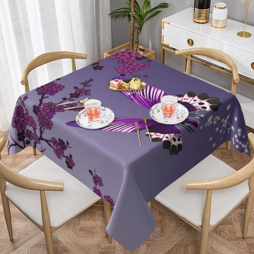 WKSGDSG Farmhouse-Tischdecken für quadratische Tische, violette Pflaume, Schmetterling-Tischdecken für drinnen und draußen, abwischbar, waschbar, weiche Polyester-Tischdecke für Küche, Party, Bankett von WKSGDSG