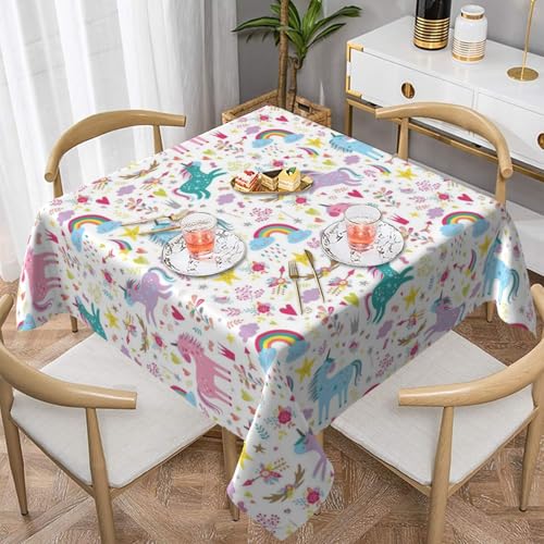 WKSGDSG Wasserdichte quadratische Tischdecke, 152 x 152 cm, auslaufsicher und knitterfrei, dekorative Tischdecke für Esstisch, Küche, Party, Einhörner, Tischdecken für Esszimmer von WKSGDSG