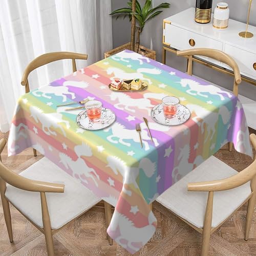 WKSGDSG Wasserdichte quadratische Tischdecke, 152 x 152 cm, auslaufsicher und knitterfrei, dekorative Tischdecke für Esstisch, Küche, Party, Einhörner auf bunten Streifen, Tischdecken für Esszimmer WKSGDSG Wasserdichte quadratische Tischdecke, 152 x 152 cm, auslaufsicher und knitterfrei, dekorative Tischdecke für Esstisch, Küche, Party, Einhörner auf bunten Streifen, Tischdecken für Esszimmer von WKSGDSG