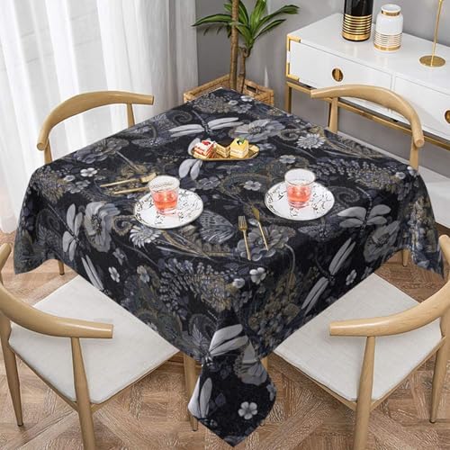 WKSGDSG Wasserdichte quadratische Tischdecke, 152 x 152 cm, auslaufsicher und knitterfrei, dekorative Tischdecke für Esstisch, Küche, Party, Libellen, graue Tischdecken für Esszimmer von WKSGDSG