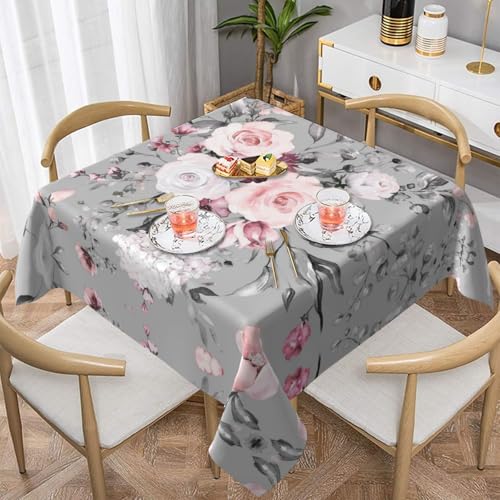WKSGDSG Wasserdichte quadratische Tischdecke, 152 x 152 cm, auslaufsicher und knitterfrei, dekorative Tischdecke für Esstisch, Küche, Party, Pflanzenblumen, Tischdecken für Esszimmer von WKSGDSG