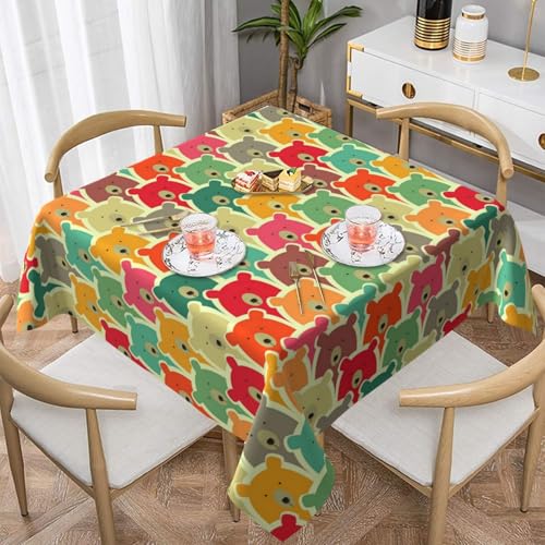 WKSGDSG Wasserdichte quadratische Tischdecke, 152 x 152 cm, auslaufsicher und knitterfrei, dekorative Tischdecke für Esstisch, Küche, Party, bunte Bären-Tischdecken für Esszimmer WKSGDSG Wasserdichte quadratische Tischdecke, 152 x 152 cm, auslaufsicher und knitterfrei, dekorative Tischdecke für Esstisch, Küche, Party, bunte Bären-Tischdecken für Esszimmer von WKSGDSG