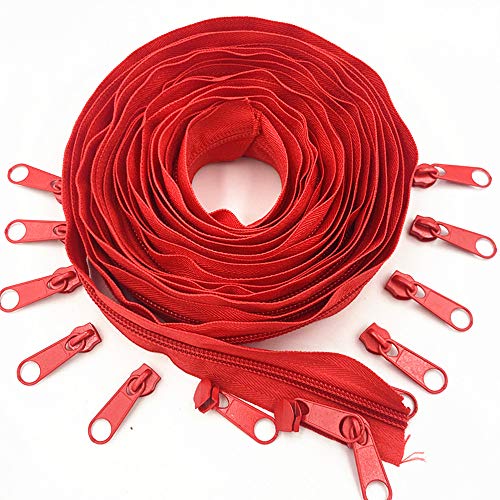 10 Meter (10,8 Yard) 5 # langer Nylon-Spiralreißverschluss mit 20 Reißverschlussschieber für DIY-Nähen, Kleidungszubehör (20 Farben) (rot) von WKXFJJWZC