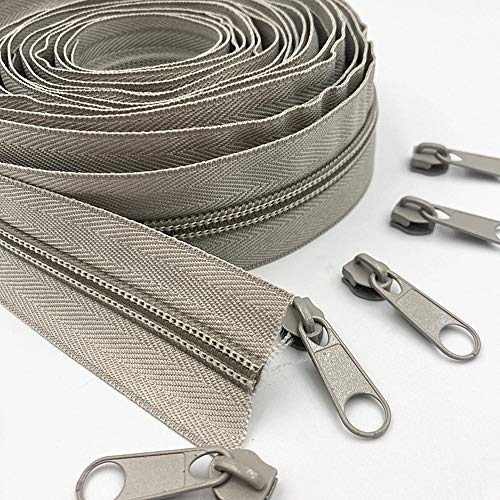 10 Meter langer Nylon-Reißverschluss mit 20 Reißverschlussschiebern für Heimwerker, Nähen, Kleidung, Zubehör (20 Farben) (Beige) von WKXFJJWZC