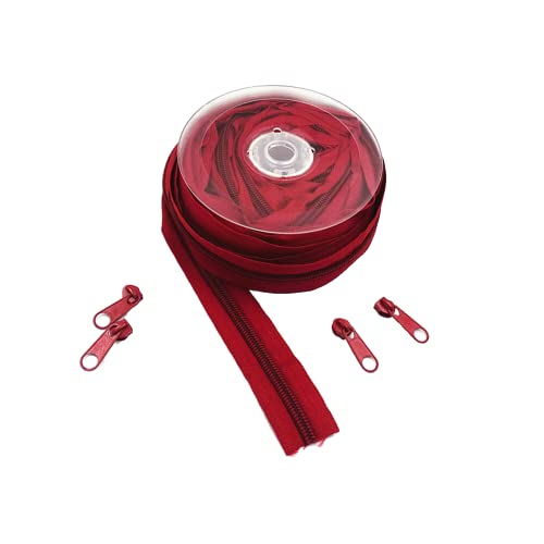 10 Meter langer Nylon-Reißverschluss mit 20 Reißverschlussschiebern für Heimwerker, Nähen, Kleidung, Zubehör (20 Farben) (Weinrot) von WKXFJJWZC