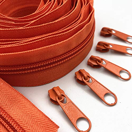 10 Meter (10,8 Yard) 5 # langer Nylon-Spiralreißverschluss mit 20 Reißverschlussschieber für DIY-Nähen, Kleidungszubehör (20 Farben) (Orange) von WKXFJJWZC